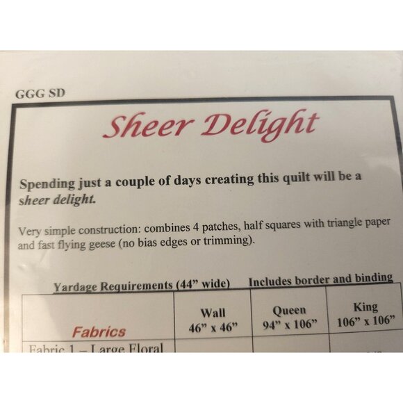 Sheer Delight Quilt Pattern By Grizzly Gulch Gallery For Wall Queen & King Quilt - Picture 8 of 11